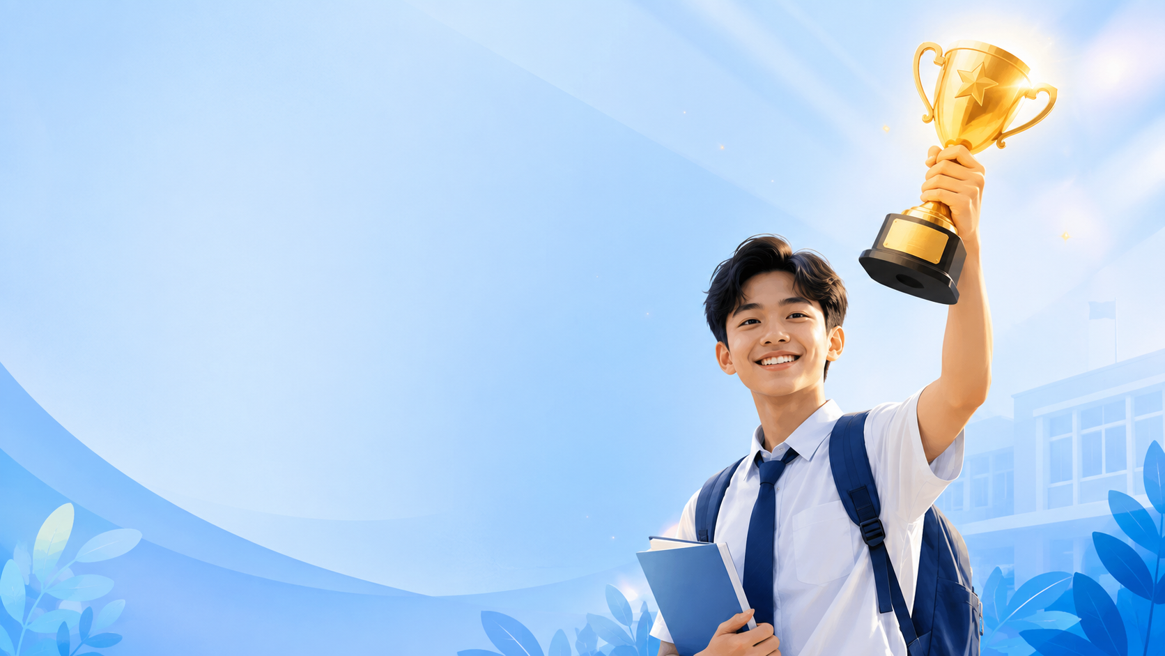 Siswa berprestasi memegang piala